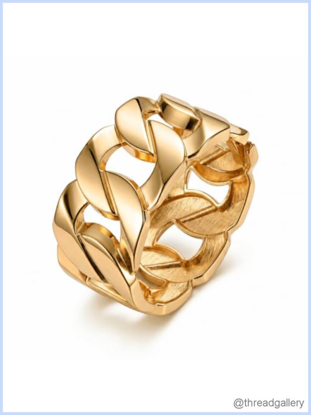 Chunky Gold Tone Chain Link Bangle Bracelet Hinged Cuff with Velvet Pouch